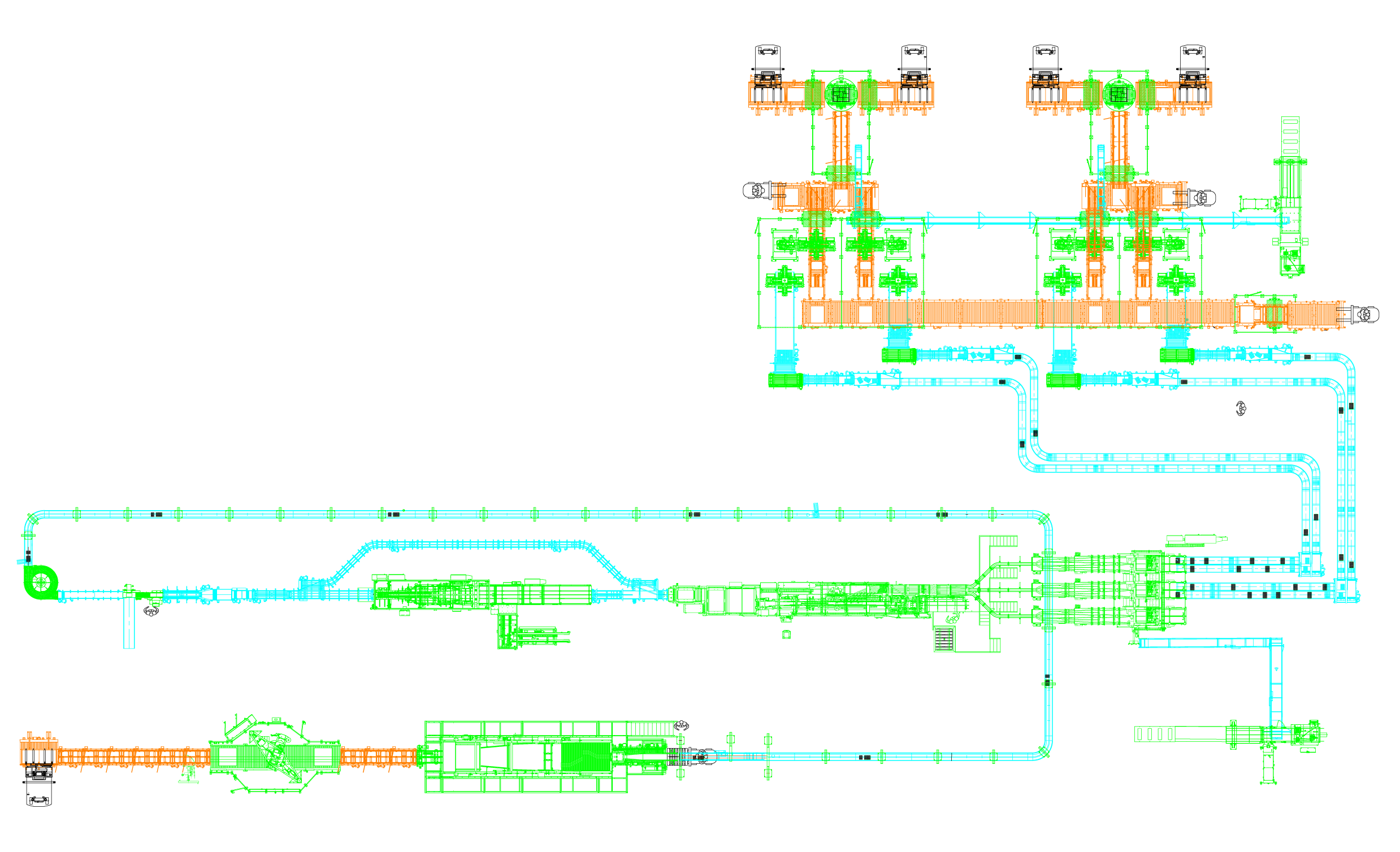 Line layout diagram showing depalletizing, variety pack assembly, accumulation, and end-of-line packaging