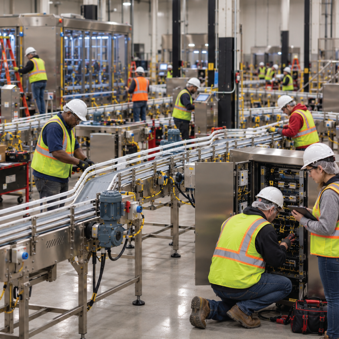IPM crew installing and commissioning a packaging line